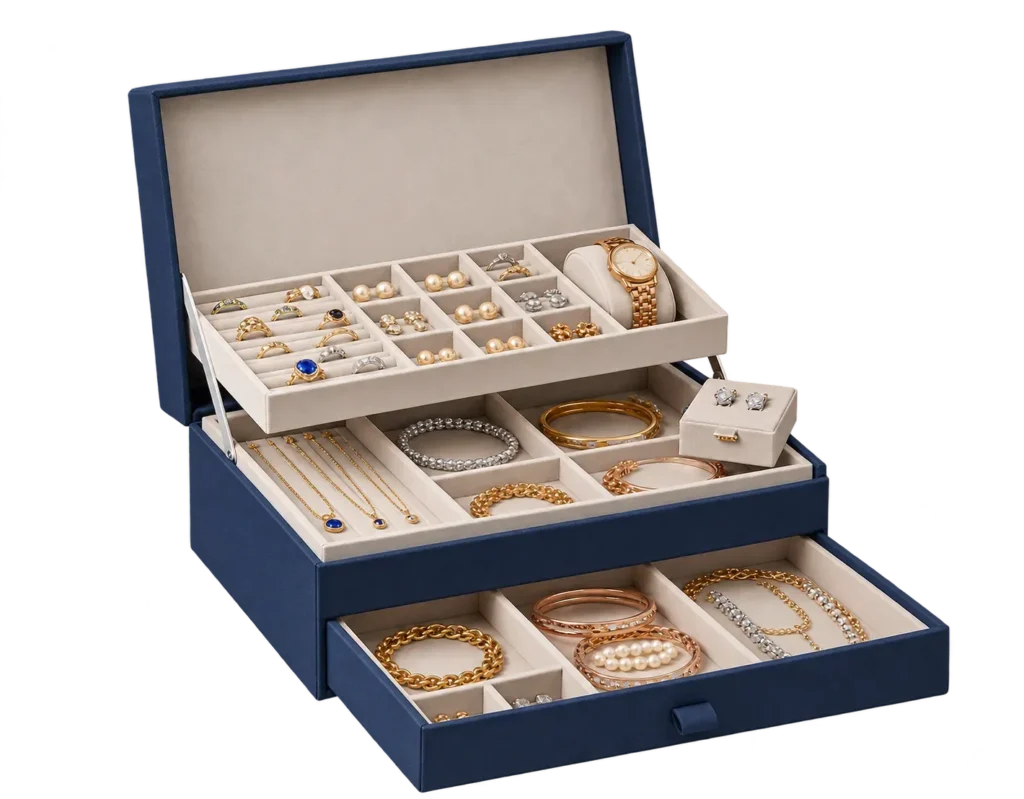 Multiple Compartments and Inserts in jewelry boxes